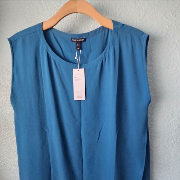 Eileen fisher silk tunic asymmetrical hen sleveless blouse tunic new with tags - Picture 4 of 9